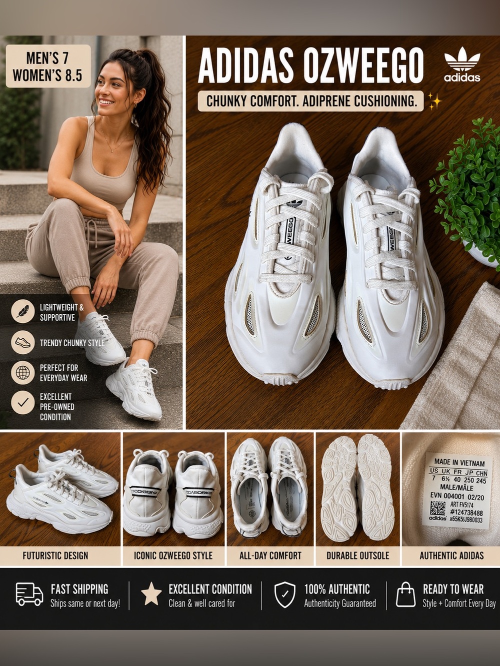 adidas Ozweego Women's Cream White Chunky Sneakers